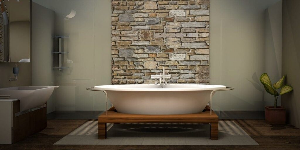 bad bathroom design mistakes avoided with this beauty of a tub against a brick wall